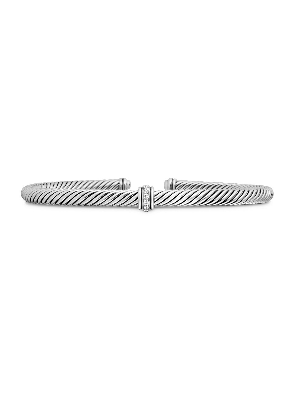 Women's Cable Classics Center Station Bracelet with Pavé Diamonds - Sterling Silver - Size XL | Saks Fifth Avenue
