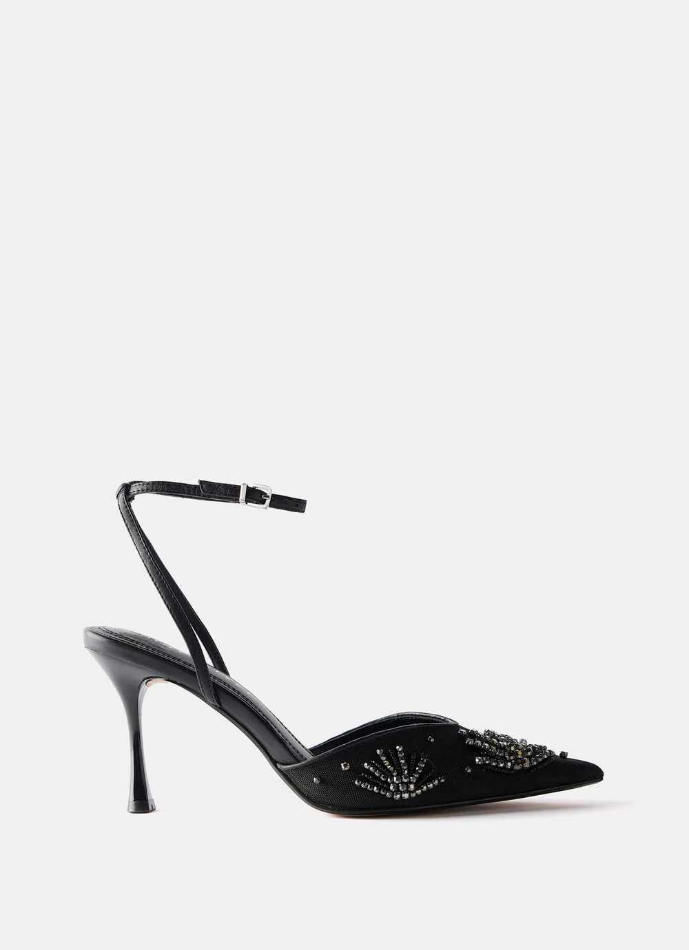 Ari Black Embellished Mesh High Heels | Mint Velvet