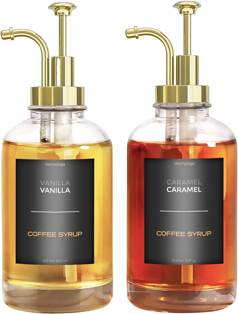 Vermonga Premium Coffee Syrup Dispenser for Coffee Bar with 18 Black Minimalist Labels and Elegan... | Amazon (US)