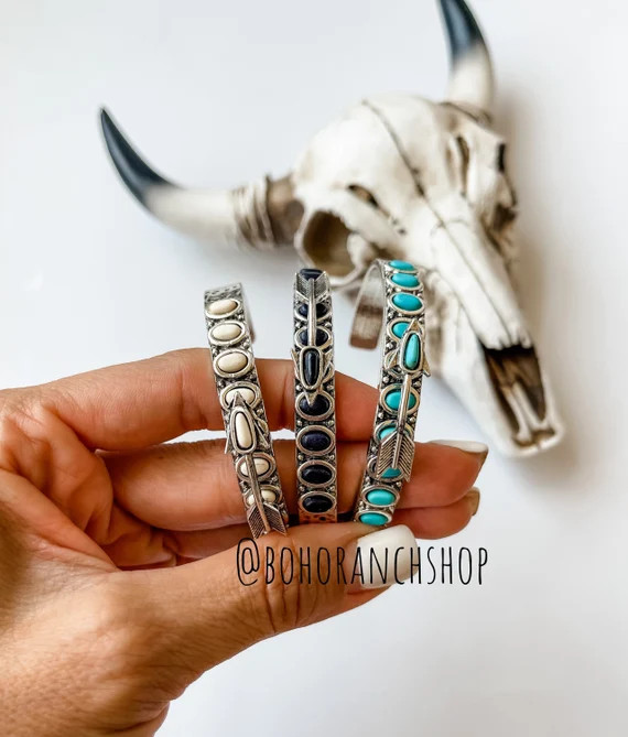 ARROW CUFF BRACELET  Western Turquoise White Black Turquoise - Etsy | Etsy (US)