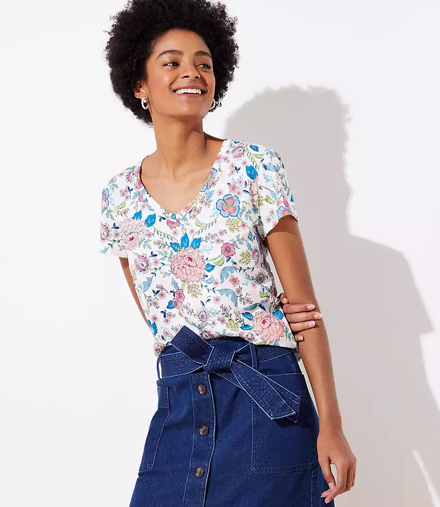 Floral V-Neck Vintage Soft Tee | LOFT | LOFT