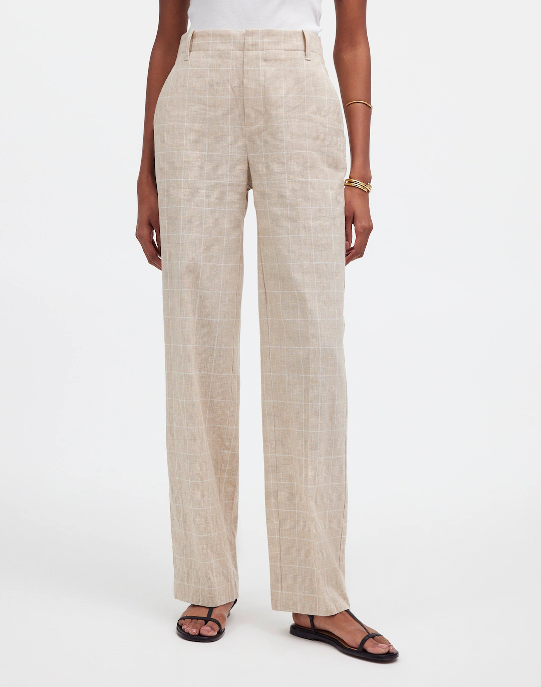 Mid-Rise Straight Pants in Plaid Linen Blend | Madewell