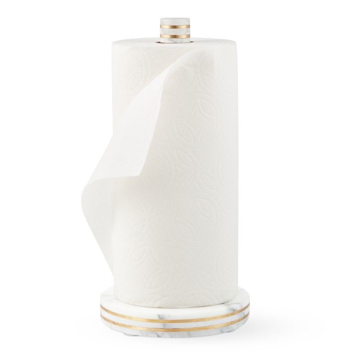 Williams Sonoma White and Gold Marble Paper Towel Holder | Williams-Sonoma
