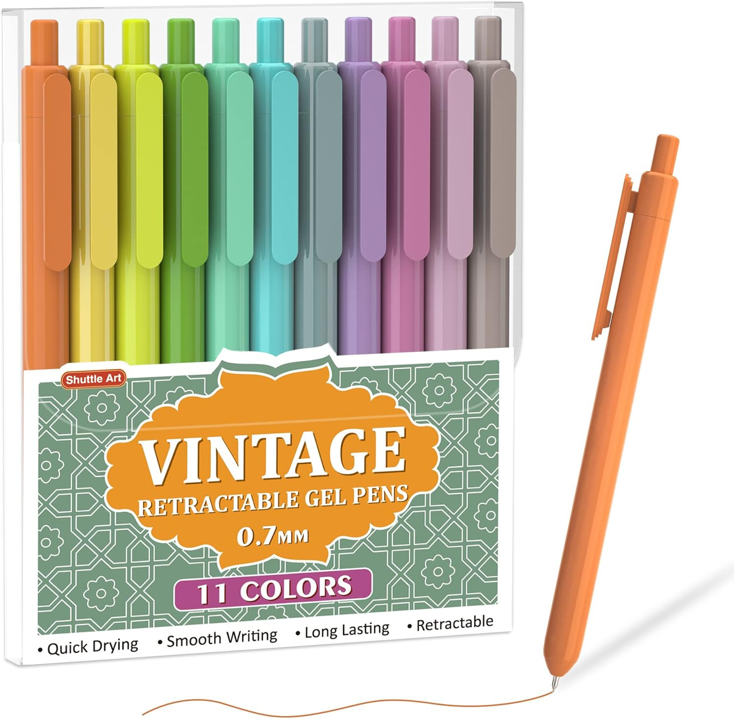 Shuttle Art Colored Retractable Gel Pens, 11 Vintage Ink Colors, Cute Pens 0.7mm Medium Point Qui... | Amazon (US)