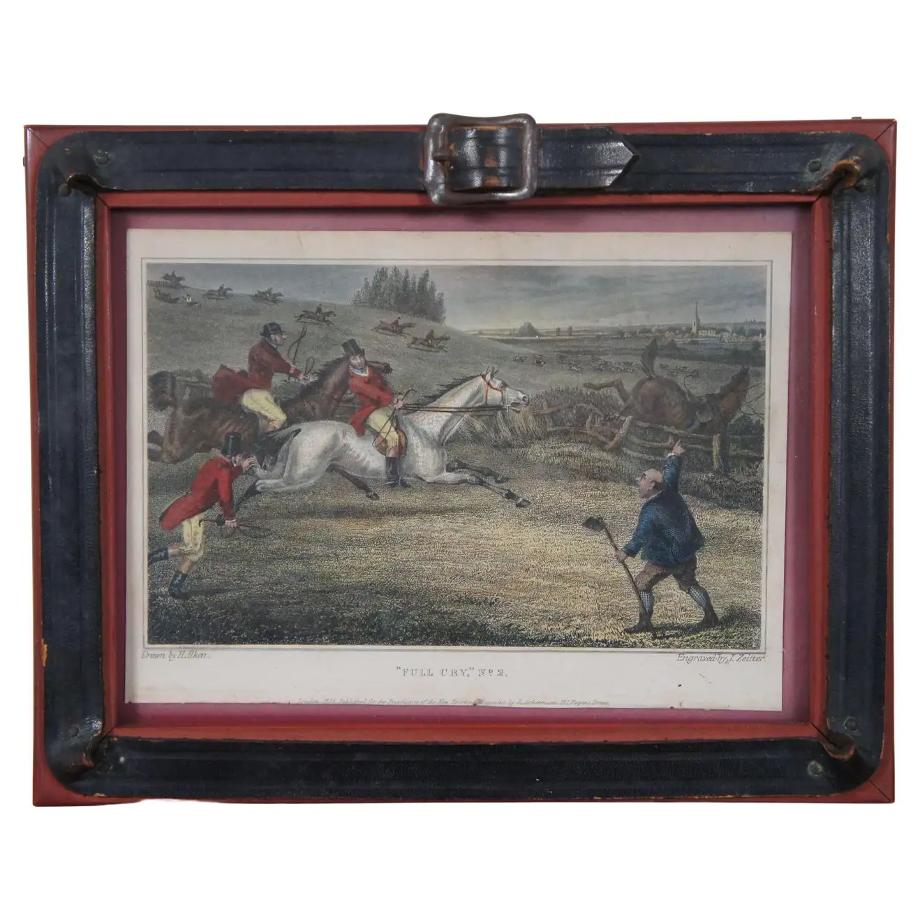 Antique 1835 Hand Colored Fox Hunt Engraving Full Cry Horse Equestrian | 1stDibs