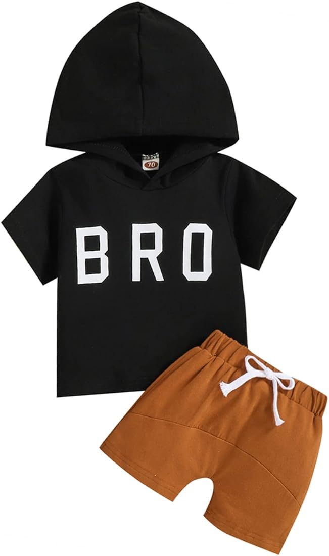 Newborn Baby Boy Clothes Letter Hoodie Short Sleeve Hooded Shorts Pants Summer Outfit | Amazon (US)