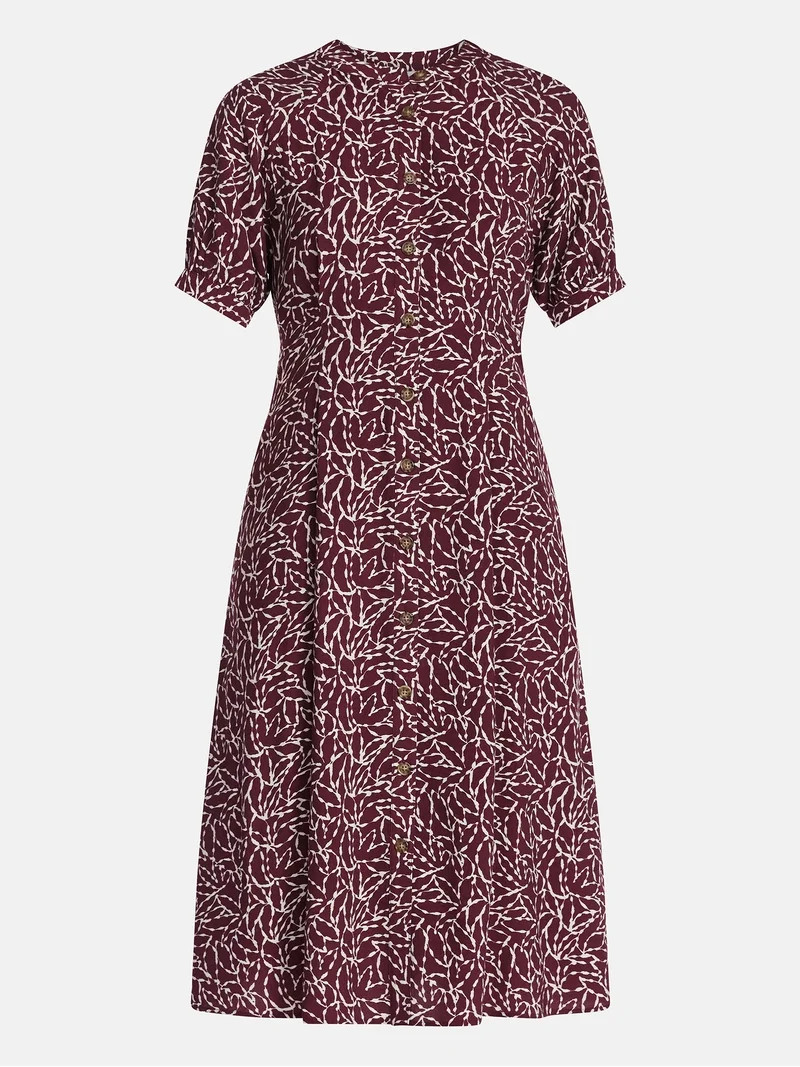 Time and Tru Women's Pleated Midi Shirtdress, Sizes XS-XXXL | Walmart (US)