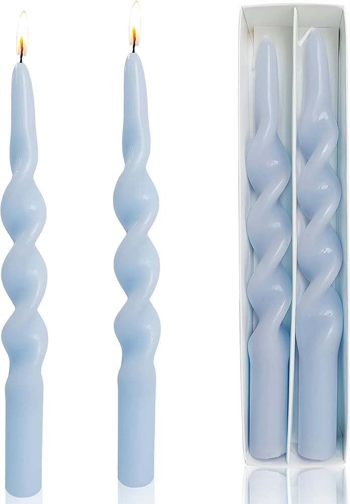Twisted Taper Candle Light Blue Spiral Candlesticks 10 Inch Unscented Handmade Dinner Candles Set... | Amazon (US)