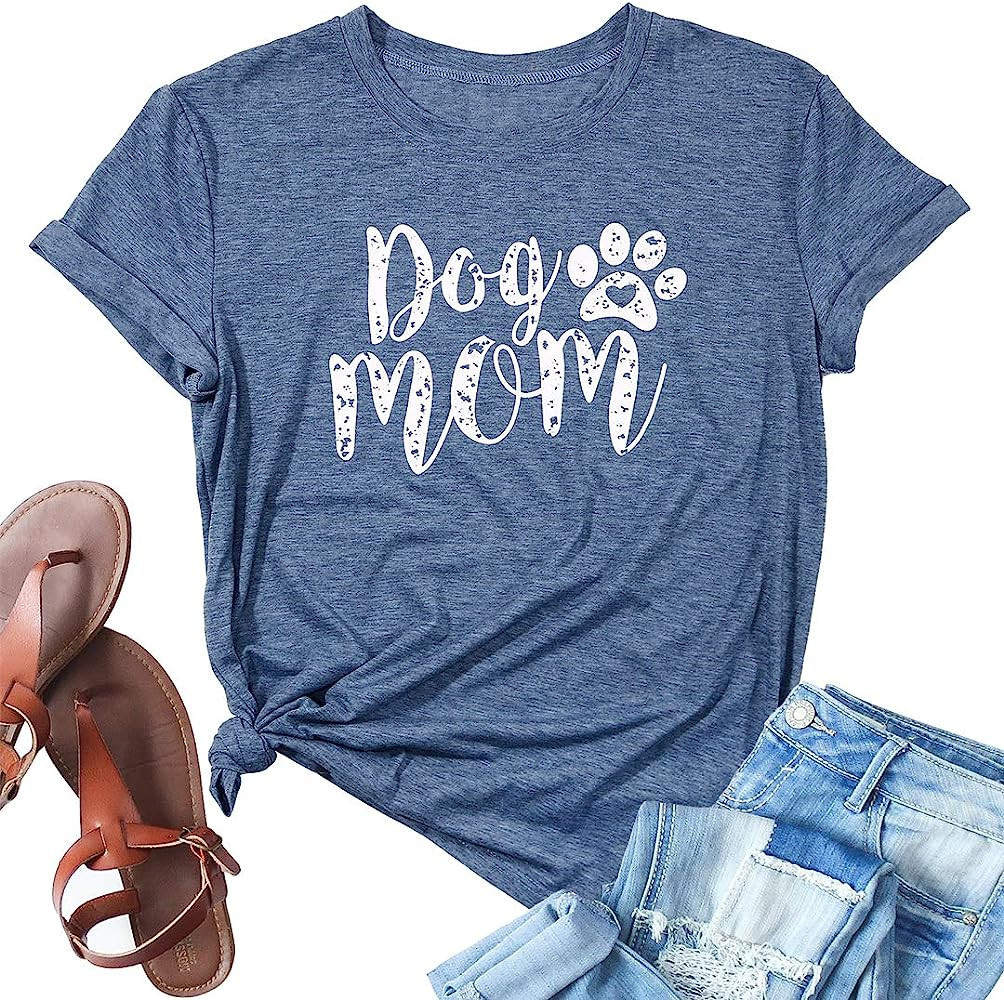 Dog Mom Tshirts for Women Funny Dog Paw Graphic Print Short Sleeve O Neck Mom Shirt | Amazon (US)