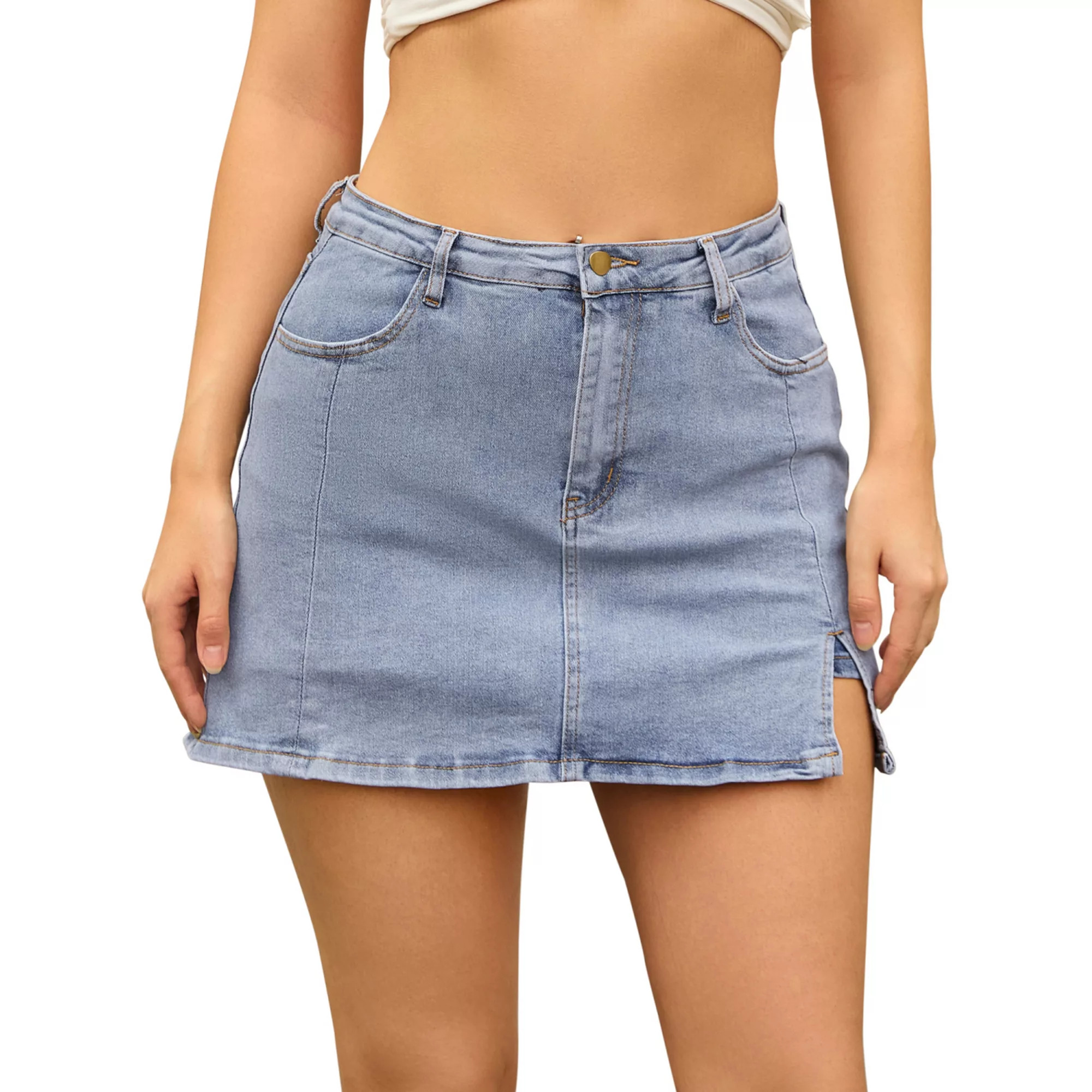Women's Jean Skort High Waisted A-Line Stretch Side Slit Mini Denim Skirts | Kohl's