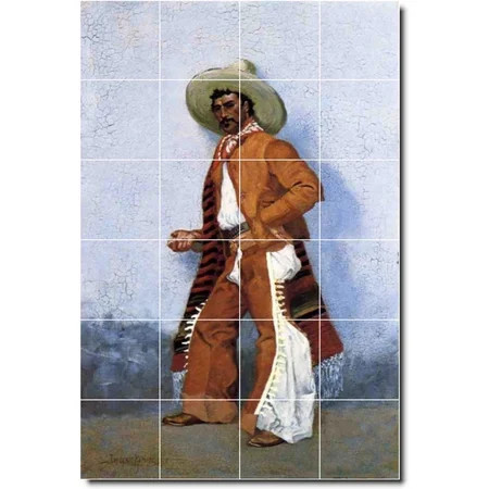 Ceramic Tile Mural-Frederic Remington Western Backsplash Tile Mural 1. 48"" w x 72"" h using (24) 12 | Walmart (US)