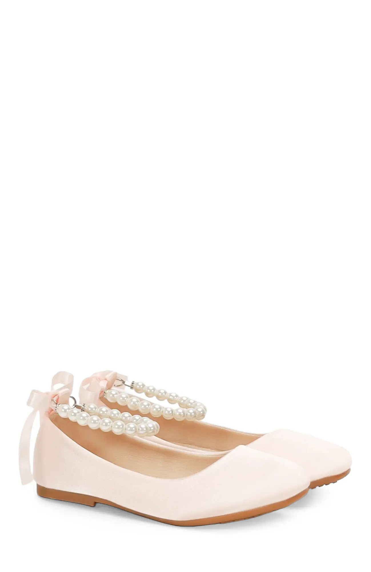 Kailee P Harper Satin Girl Flats with All Pearls Strap (Women) | Nordstrom | Nordstrom