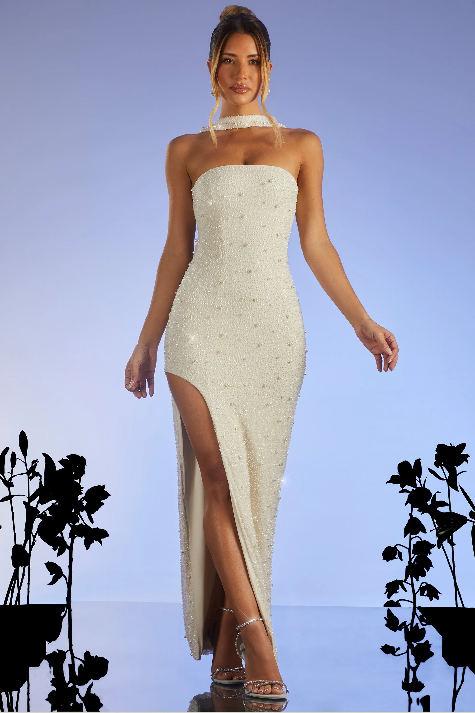 Embellished Bandeau Maxi Dress in Ivory | Oh Polly