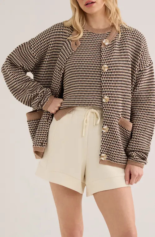 Varley Tidewell Cotton Jacquard Cardigan in Warm Taupe at Nordstrom, Size Small | Nordstrom