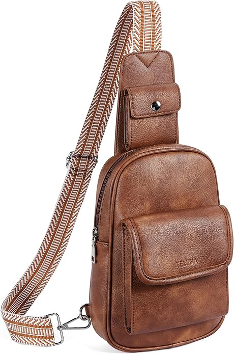 Telena Sling Bag Fanny Packs for Women Cross Body Fashion Waist Packs with Guitar Strap Brown | Amazon (US)