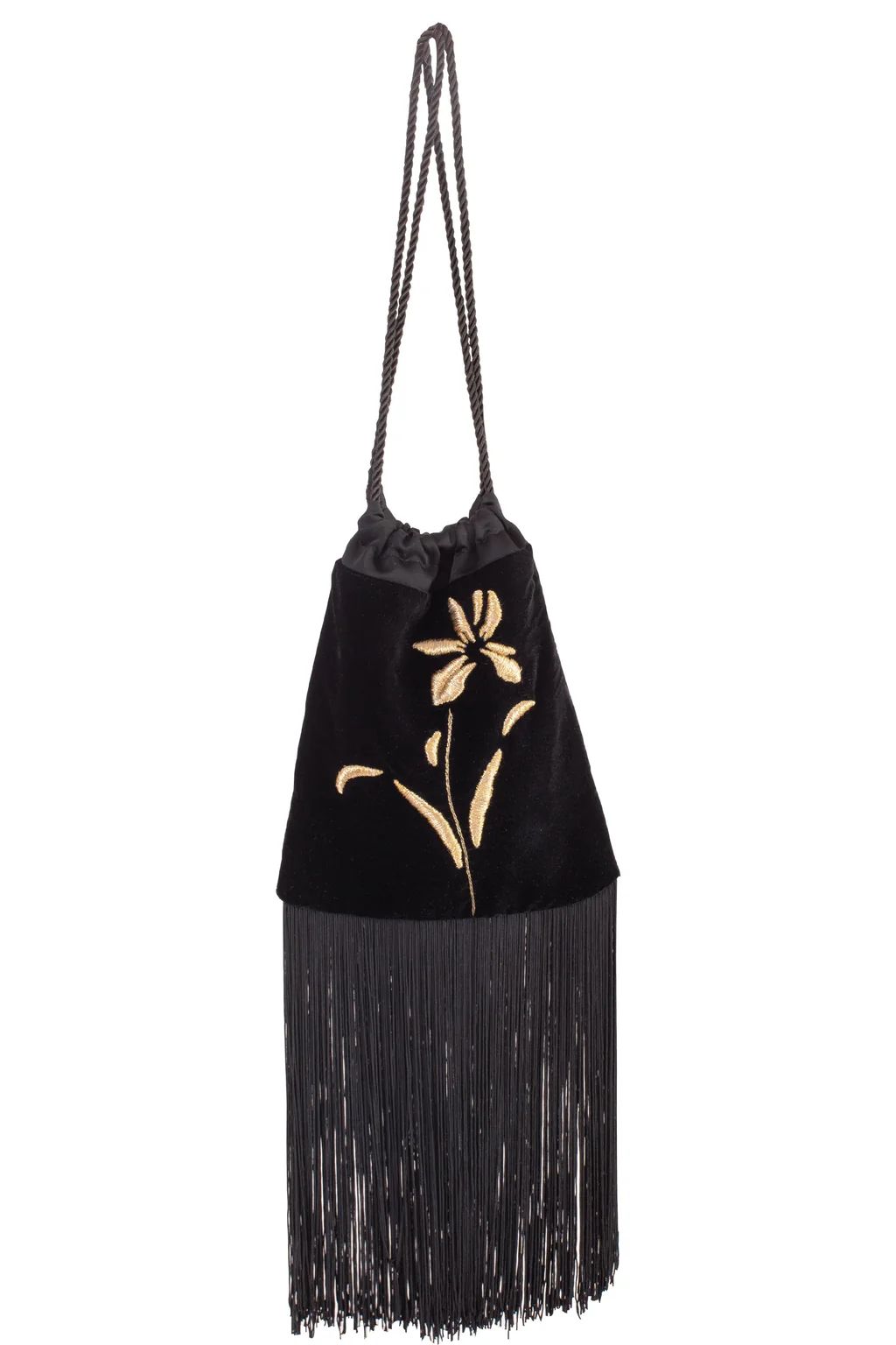 Iris Velvet Fringe Bag - Black | Rosewater Collective