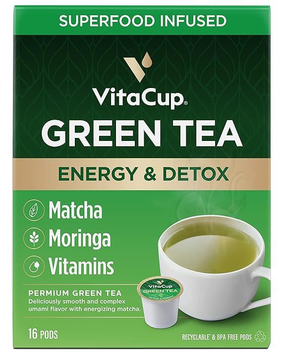 VitaCup Green Tea Pods, Enhance Energy & Detox with Matcha, Moringa, B Vitamins, D3, Keto, Paleo,... | Amazon (US)