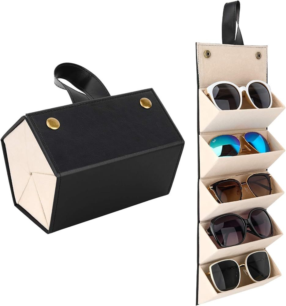 Multiple Travel Sunglasses Organizer Case - PU Leather Hanging Foldable Eyeglasses Case Storage B... | Amazon (US)