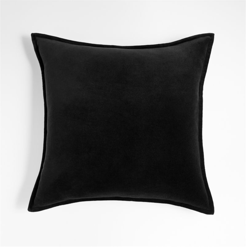 Black 20"x20" Washed Organic Cotton Velvet Throw Pillow Cover + Reviews | Crate & Barrel | Crate & Barrel