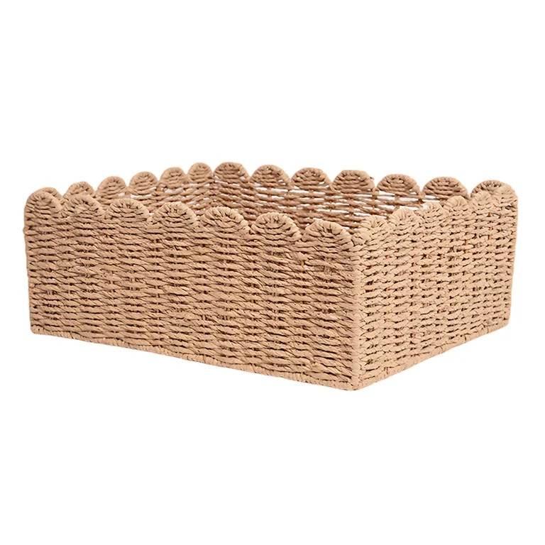 Woven Storage Basket with Scalloped Edge, 14.2x10.6x5.9 in Basket, Handwoven Decorative Basket fo... | Walmart (US)