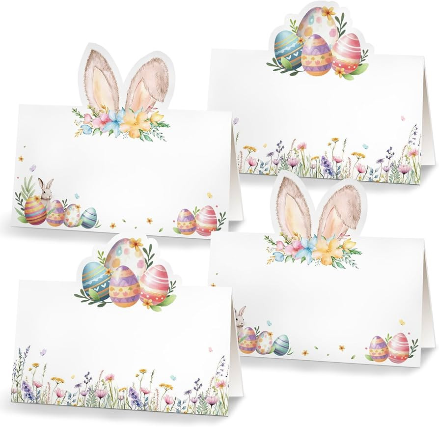 KALEFO Easter Place Card Cute Egg Table Sign Name Greeting Cards Spring Wedding Favors Bunny Gues... | Amazon (US)