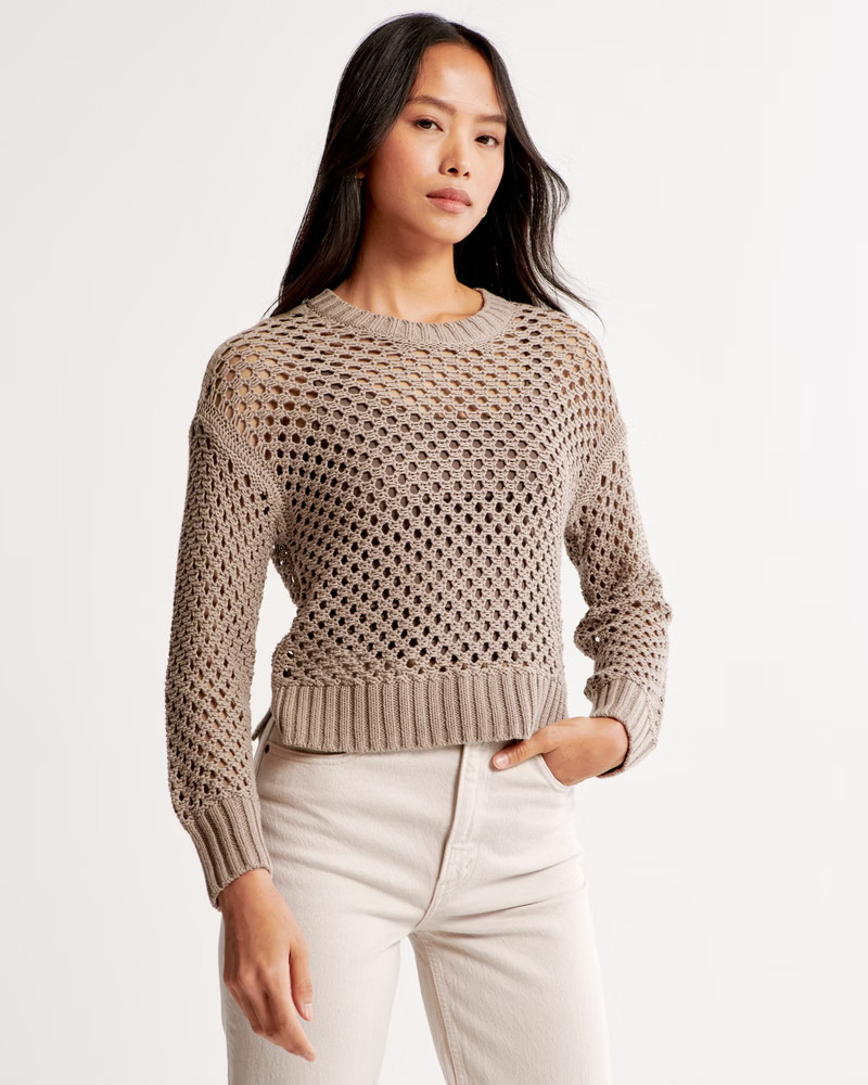 Long-Sleeve Crochet Crew Top | Abercrombie & Fitch (US)