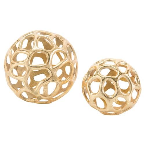 John-Richard Organic Hollywood Gold Sculptural Orbs - Pair | Kathy Kuo Home