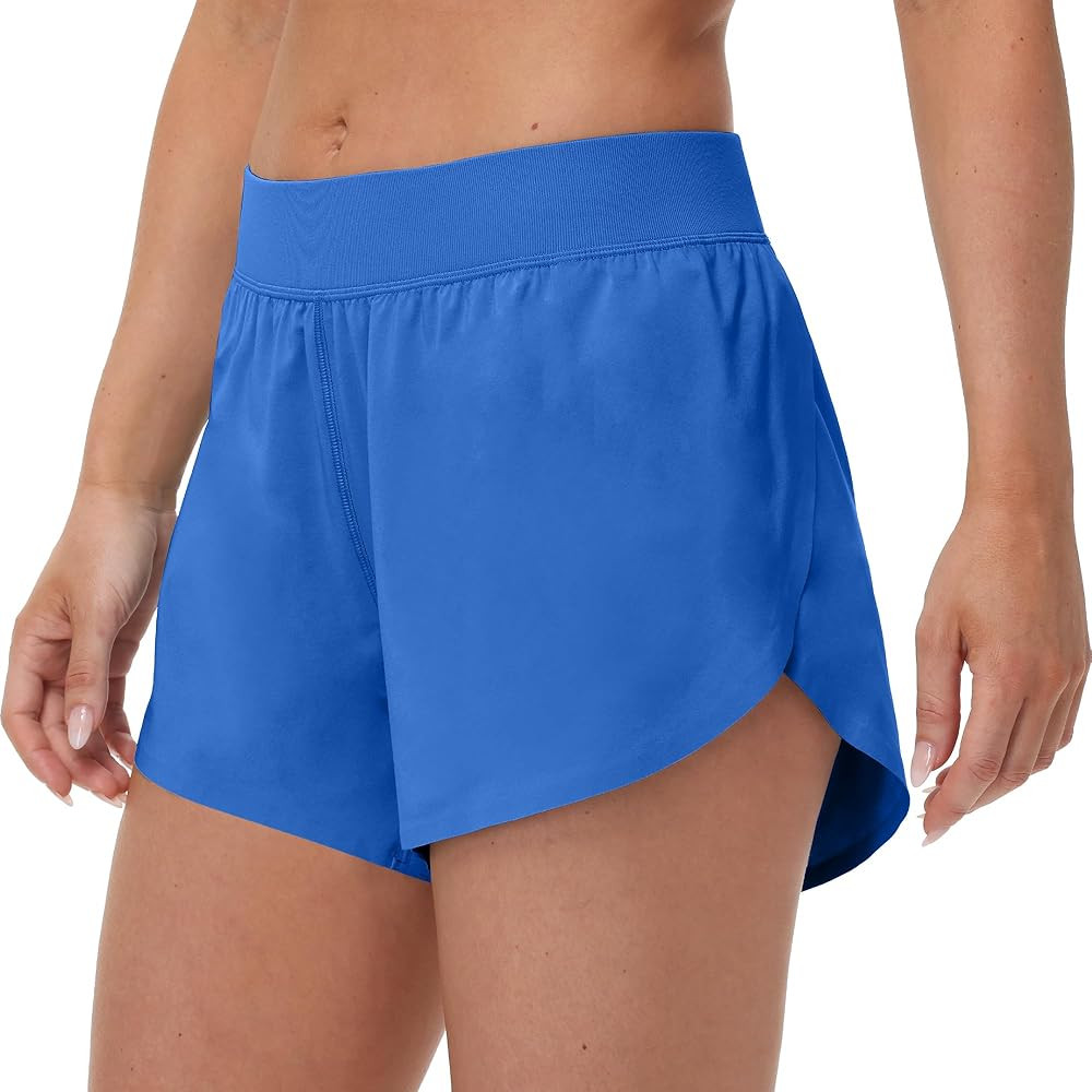 MCEDAR Women's Mid Waist Athletic Running Shorts 4" High Split for Dolphin Shorts with Comfy Mesh... | Amazon (US)