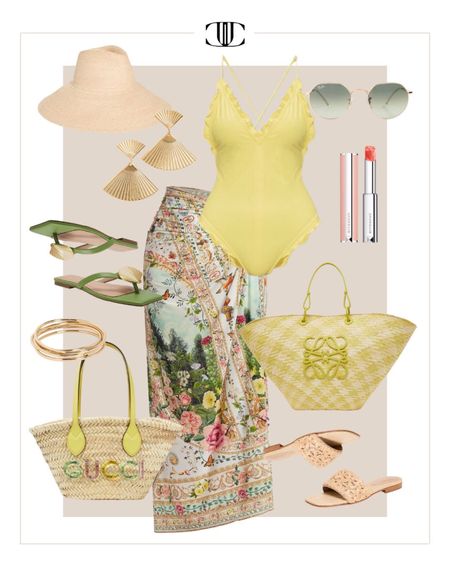 It’s swim season and I’ve put together a variety of stylish and chic looks while you lounge by the pool or ocean….or maybe chasing your kids around. Adorable cover-ups are key to finishing off the swim look as they are the cherry on top. 

Bathing suit, one-piece bathing suit, swimsuit, cover-up, sarong, sandals, sun hat, pool bag, summer look, travel look, swim outfit, vacation outfit straw tote, pool tote, earrings, aviator sunglasses 