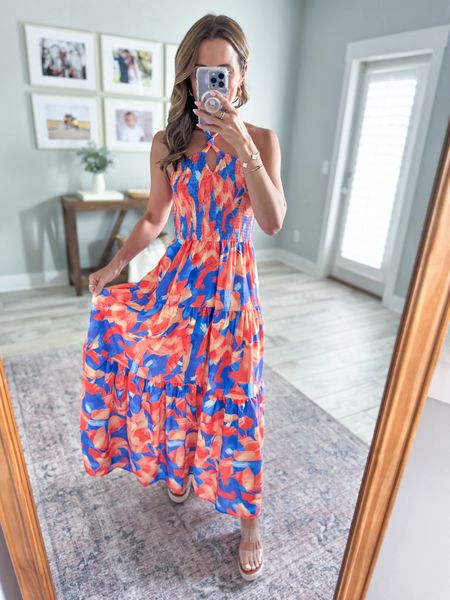 Amazon maxi dress in small. Top is smocked and stretchy - a little big in the bust on me but still works! I’m a 32b. Floral maxi dress. Resort wear. Wedding guest dress. Summer wedding. Destination wedding. Summer dress. Summer outfit. Party dress. Honeymoon dress. Vacation outfit. Amazon wedges are TTS.

#LTKTravel #LTKWedding #LTKParties