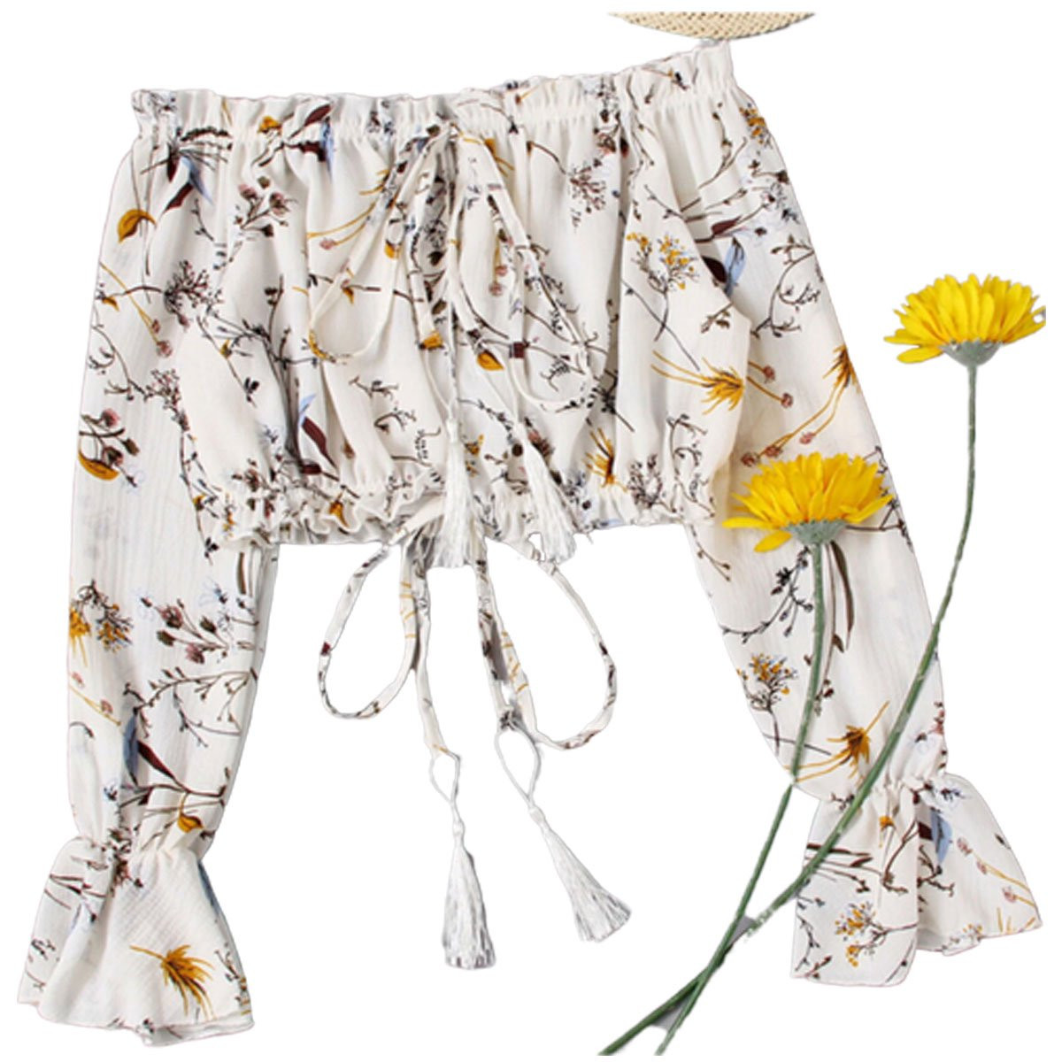 Women Sexy Off Shoulder Crop Top Ladies Floral Loose T Shirt Blouse Plus Size | Walmart (US)