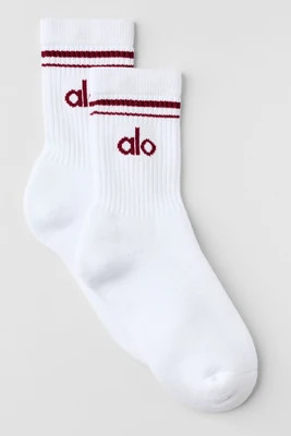 ALO | Half-Crew Throwback Socks in White/Summer Romance Red, Size: Small | Alo Yoga