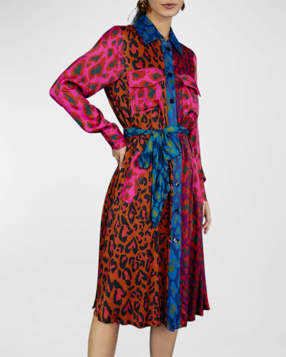 Farm Rio Mixed Leopard Pop Belted Midi Dress | Neiman Marcus