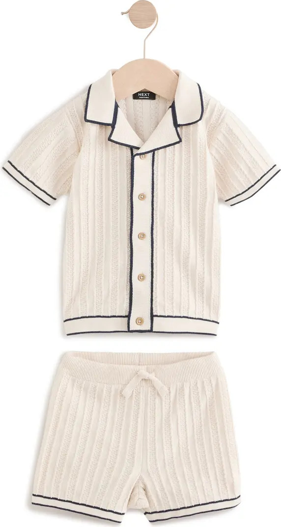 NEXT Kids' Tipped Cotton Button-Up Polo Sweater & Shorts Set | Nordstrom | Nordstrom