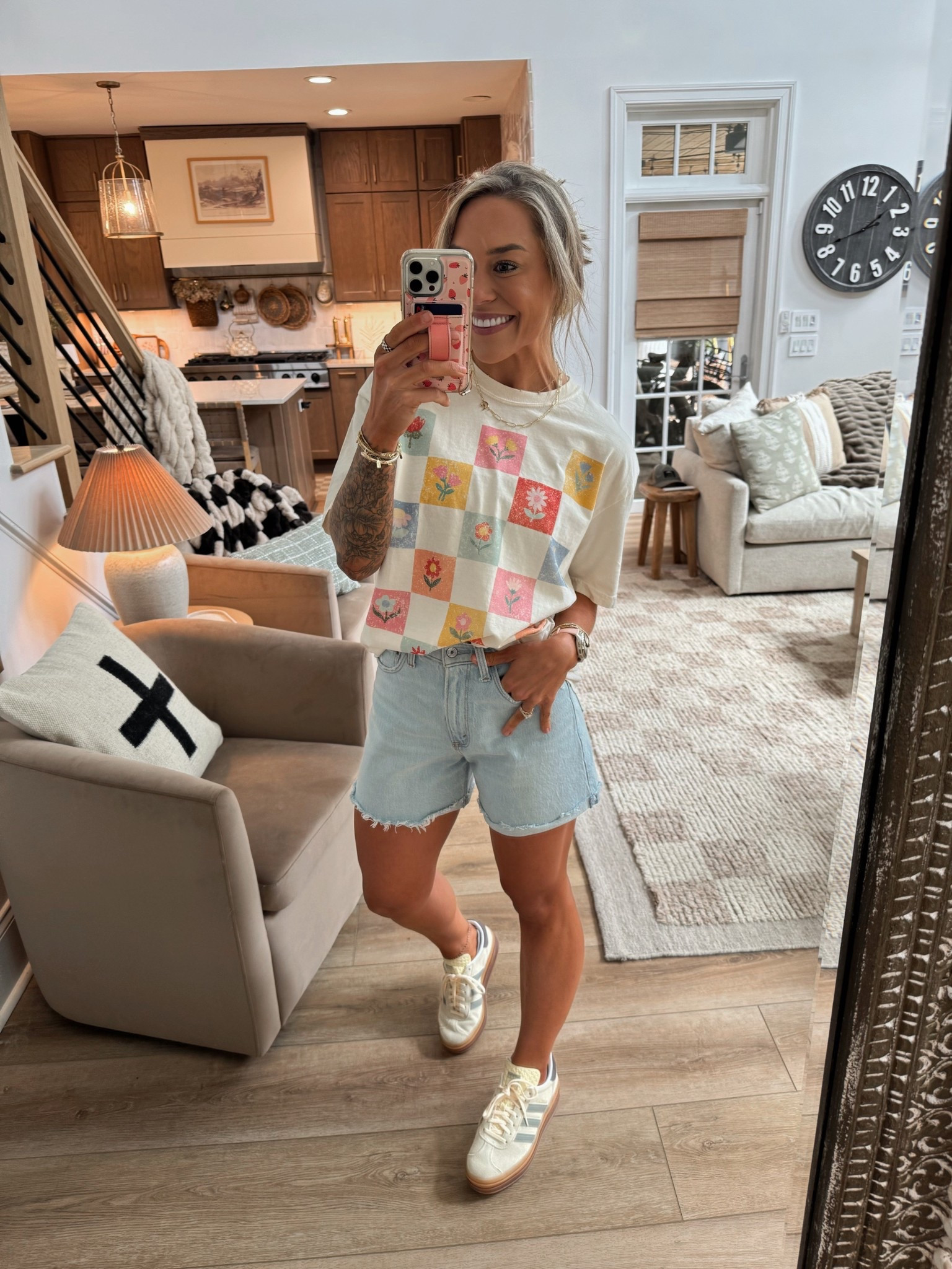 Some darling fresh Spring graphics from Mountain Moverz🌼☺️🙌🏼 we have a 25% off discount code today as well - HOLLEY25 to save! 🤎 I typically do a L in their tees for an oversized / comfy fit! 

Shorts are last year Abercrombie but I linked the version from this year — high rise dad short ✨ & my adidas gazelles, size down a 1/2 size! 

Spring outfit / comfy & casual / MM / florals / styling graphic tees / denim / Holley Gabrielle 

#LTKSeasonal #LTKSaleAlert #LTKFindsUnder50