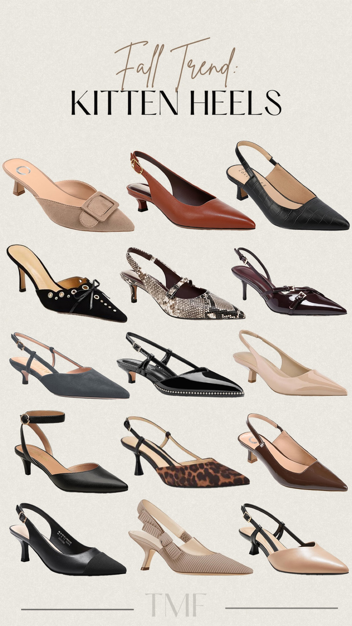 Trending for fall: kitten heels! Most of these come up to sizes 12 + 13 too!

#falltrend

Fall fashion trend. Kitten heels for fall. Heels for tall women. Trendy heels. Workwear heels  

#LTKStyleTip #LTKSeasonal #LTKShoeCrush