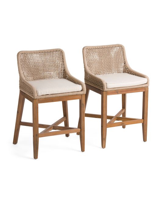 Set Of 2 Rope Counter Stools With Acacia Wood Base | TJ Maxx