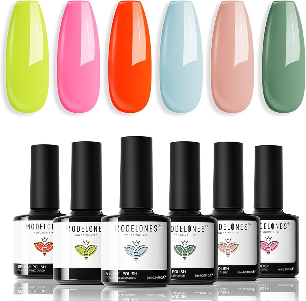 modelones Gel Nail Polish Set - 6 Colors Neon Bright Gel Polish Kit 2024 Summer Pink Neon Yellow ... | Amazon (US)