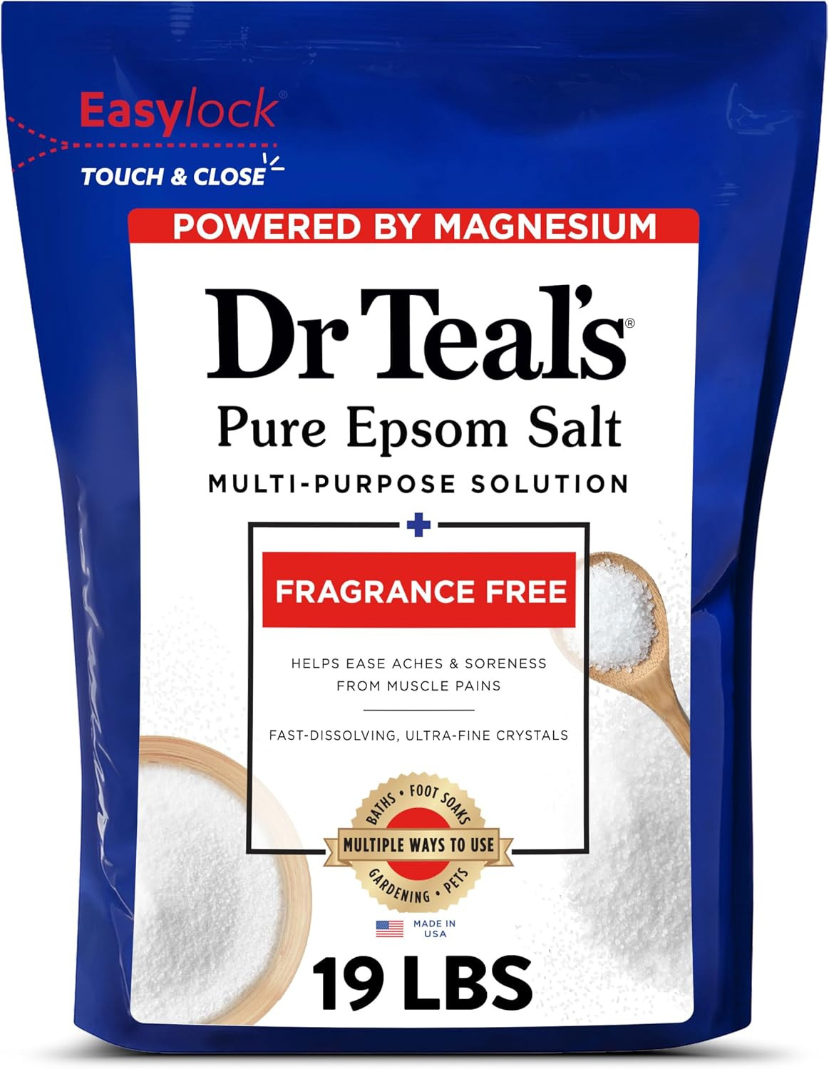 Dr Teal's Pure Epsom Salt Bulk Magnesium Sulfate USP, Fragrance Free, 19 lbs | Amazon (US)
