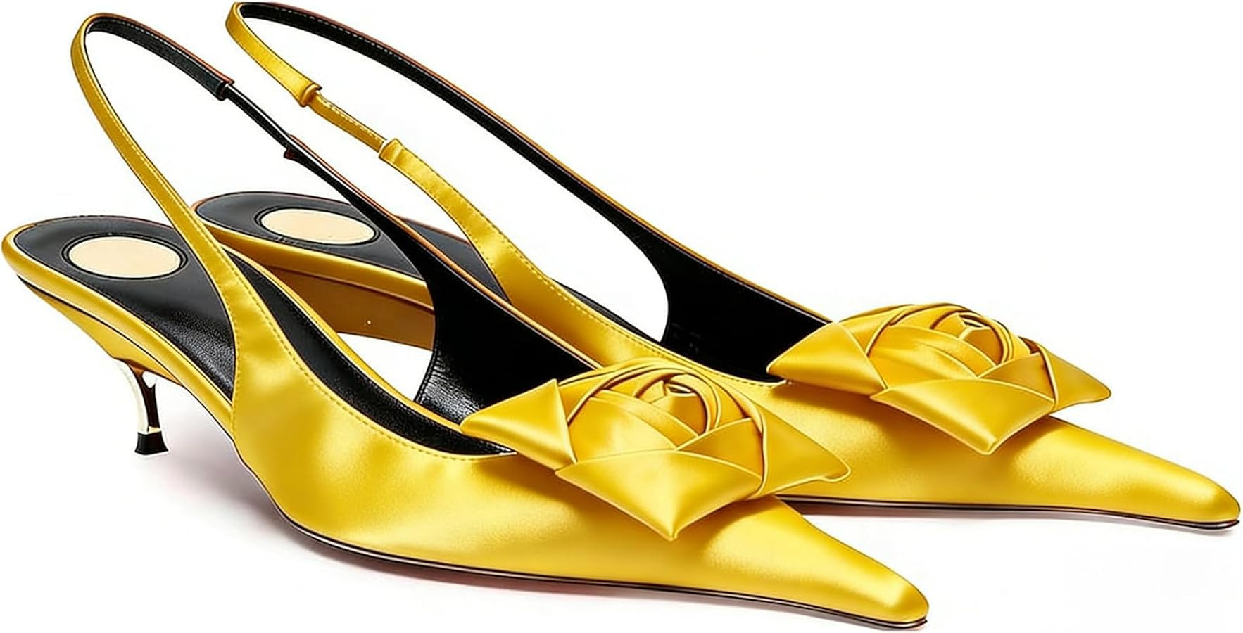 Women's Satin Slingback Kitten Heels, Pointed Toe Flower Low Heel Pumps, Elegant Dress Shoes for ... | Amazon (US)