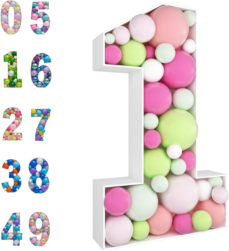 JoyBox Design 3FT Mosaic Balloon Frame Number 1 Marquee Light Up Numbers Pre-Cut Kit Thick Foam B... | Amazon (US)