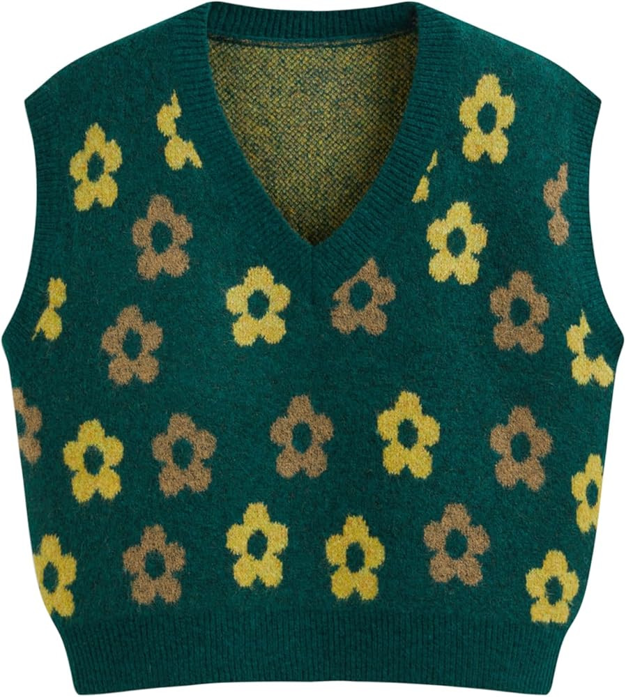 CIDER Floral Sweater Vest for Women Sleeveless Knitted V Neck Knitwear Cute 2025 Trendy Sweater | Amazon (US)