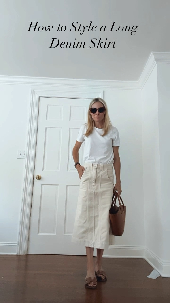 Denim maxi skirt, neutral outfit, bag

#LTKstyletip #LTKworkwear