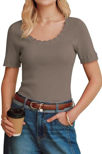 Arach&Cloz Women's 100% Cotton Short Sleeve Sweater Pullover Scoop Neck Lightweight Business Casu... | Amazon (US)