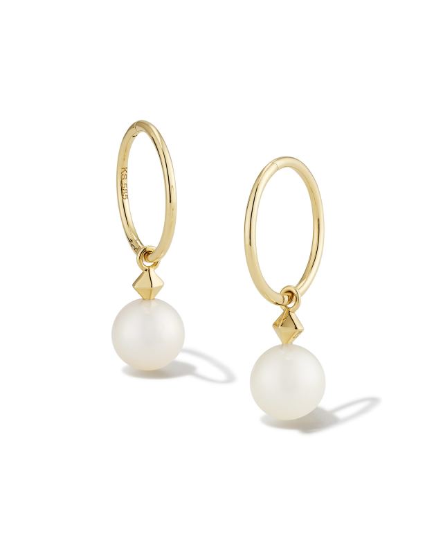 Hadleigh 14k Yellow Gold Huggie Earrings in White Pearl | Kendra Scott | Kendra Scott