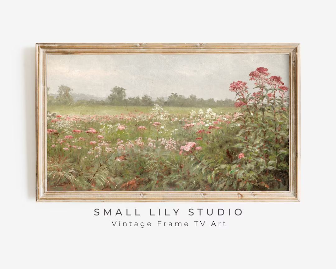 Samsung Frame TV Art Pink Wildflowers, Spring Field of Flowers TV Art, Vintage Meadow Floral Tv A... | Etsy (US)