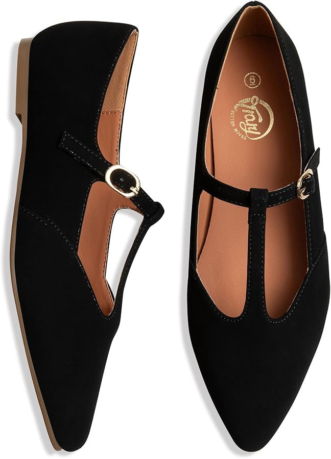 Trary Flats for Women T-Straps Mary Jane Shoes Women Pointed Toe Women's Ballet Flats Comfortable... | Amazon (US)