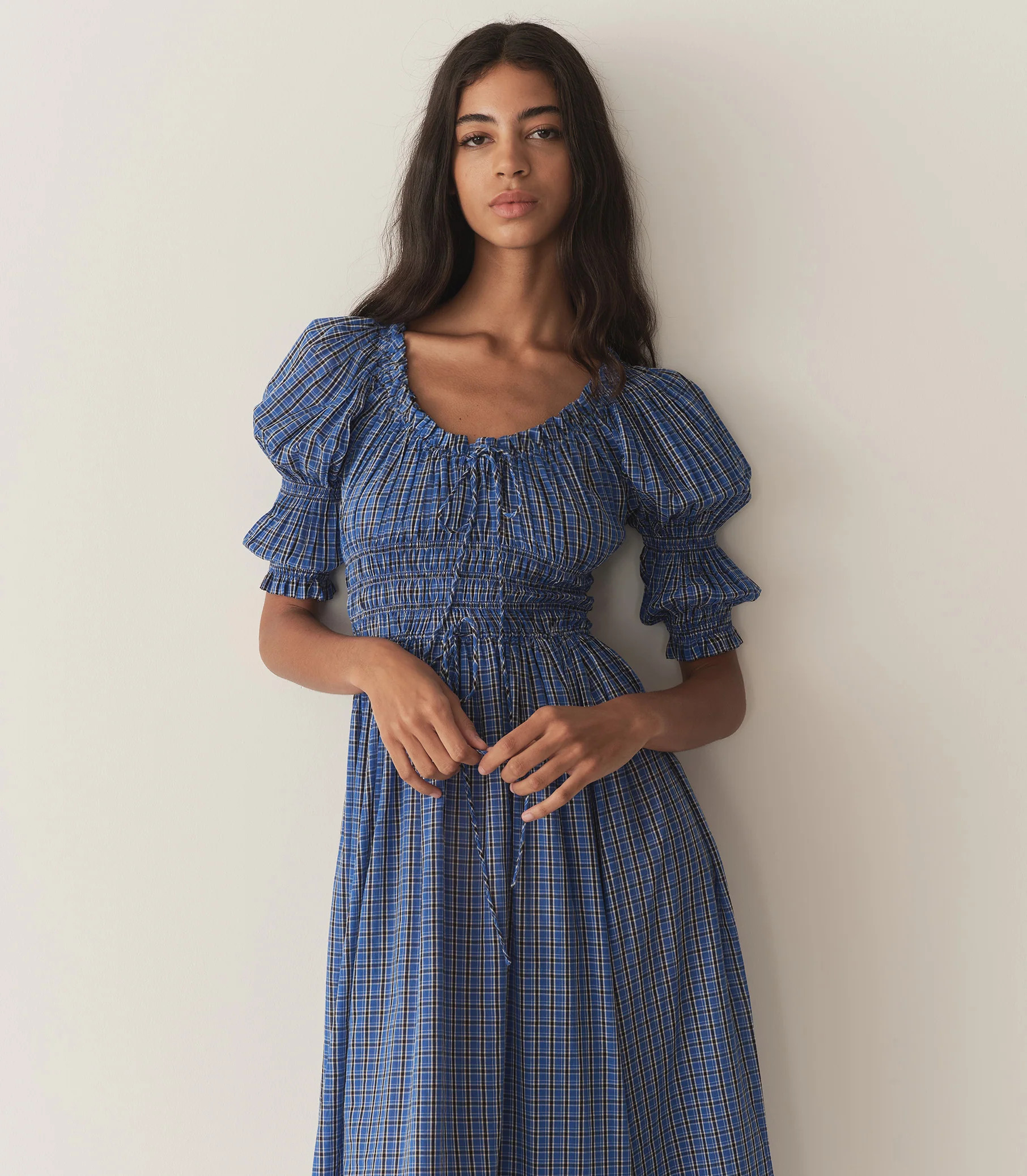 Ischia Dress - Cassis Check | DÔEN | DOEN