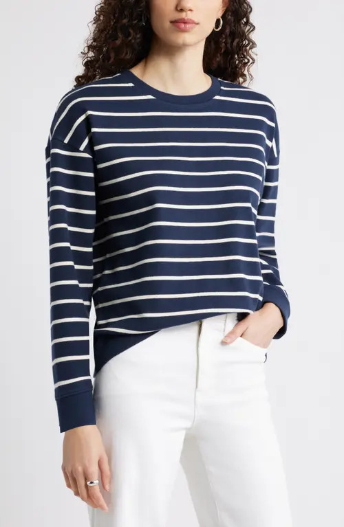 caslon(r) Stripe Pullover Sweatshirt in Navy Still Ivory Gentry Stripe at Nordstrom, Size X-Small | Nordstrom