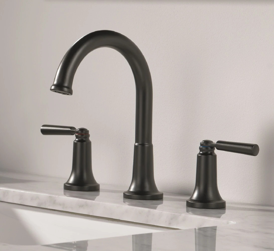 Delta Saylor Matte Black Widespread 2-handle WaterSense High-arc Residential Handle Bathroom Sink Faucet with Drain one_size | 3535-BLMPU-DST | Lowe's